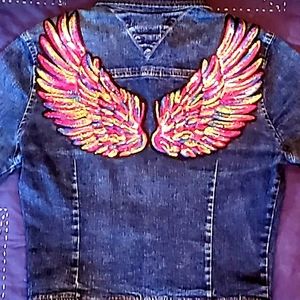 Tommy HILFIGER Custom Angel Wing Crop Denim Jacket size Medium